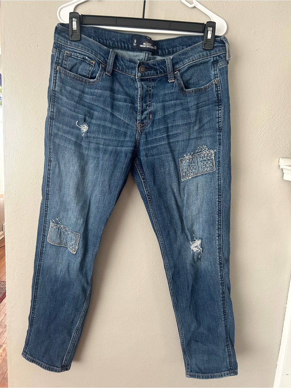 Hollister Vintage Boyfriend Jeans Size 9 W29 Distressed Patchwork Denim